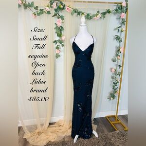 Lulu's Midnight Blue Sequin Backless Dress